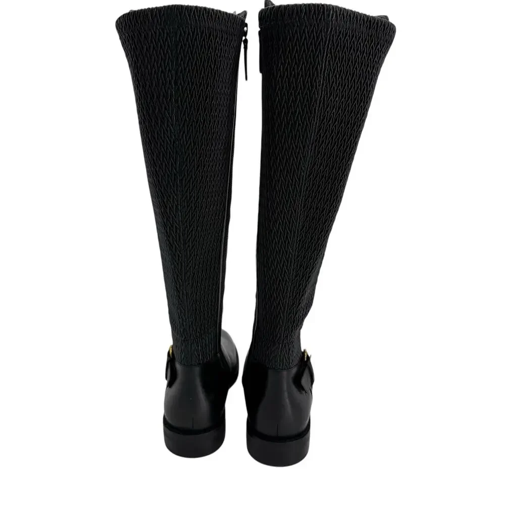Cole Haan Black Leather Gold Buckle Clover Knee High Boots Womens 8